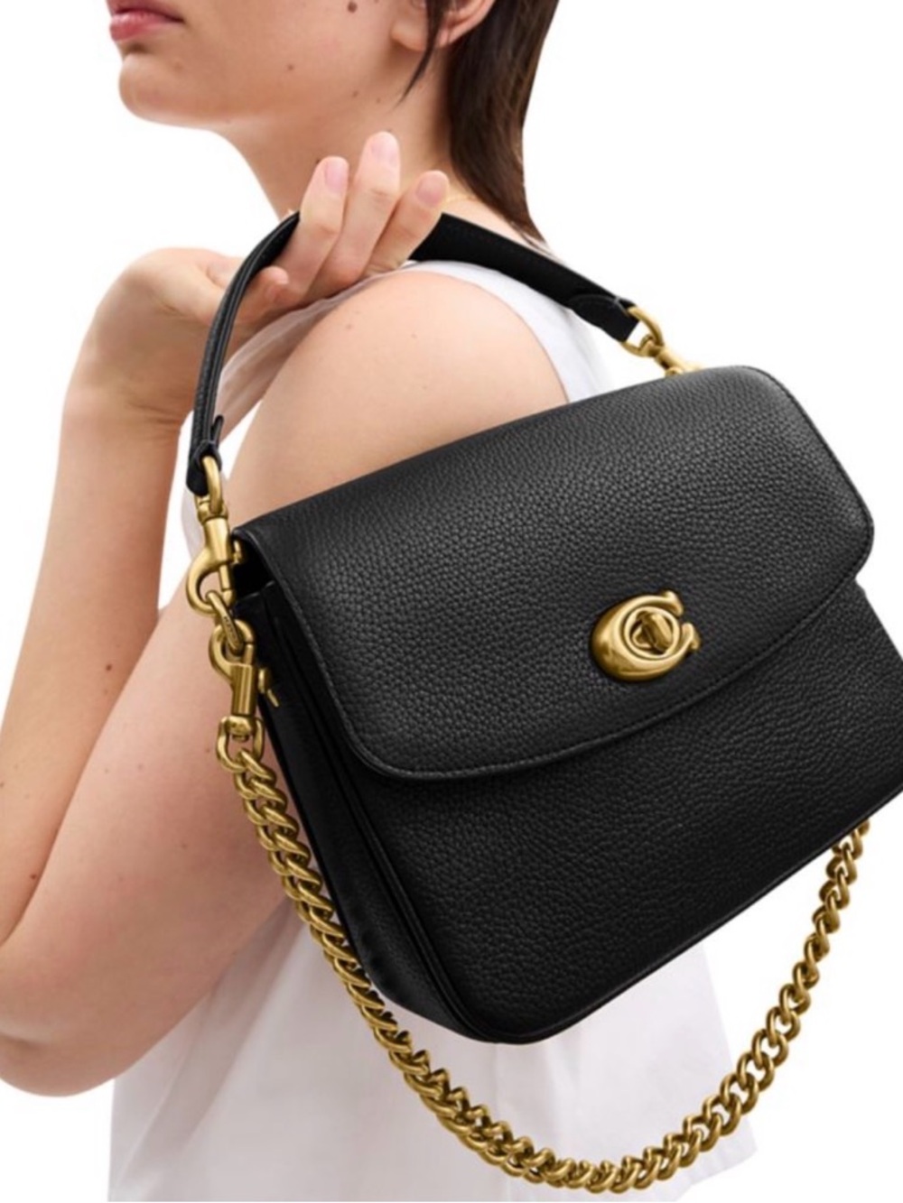 Coach and Four Black Pebbled Leather Crossbody with Gold Turn-Lock
